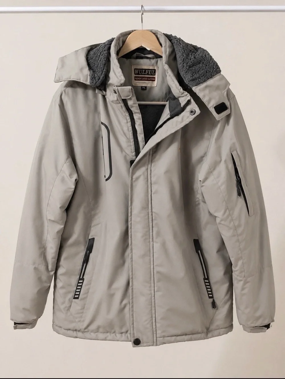 Kids' Light Gray Sherpa-Lined Puffer Jacket
